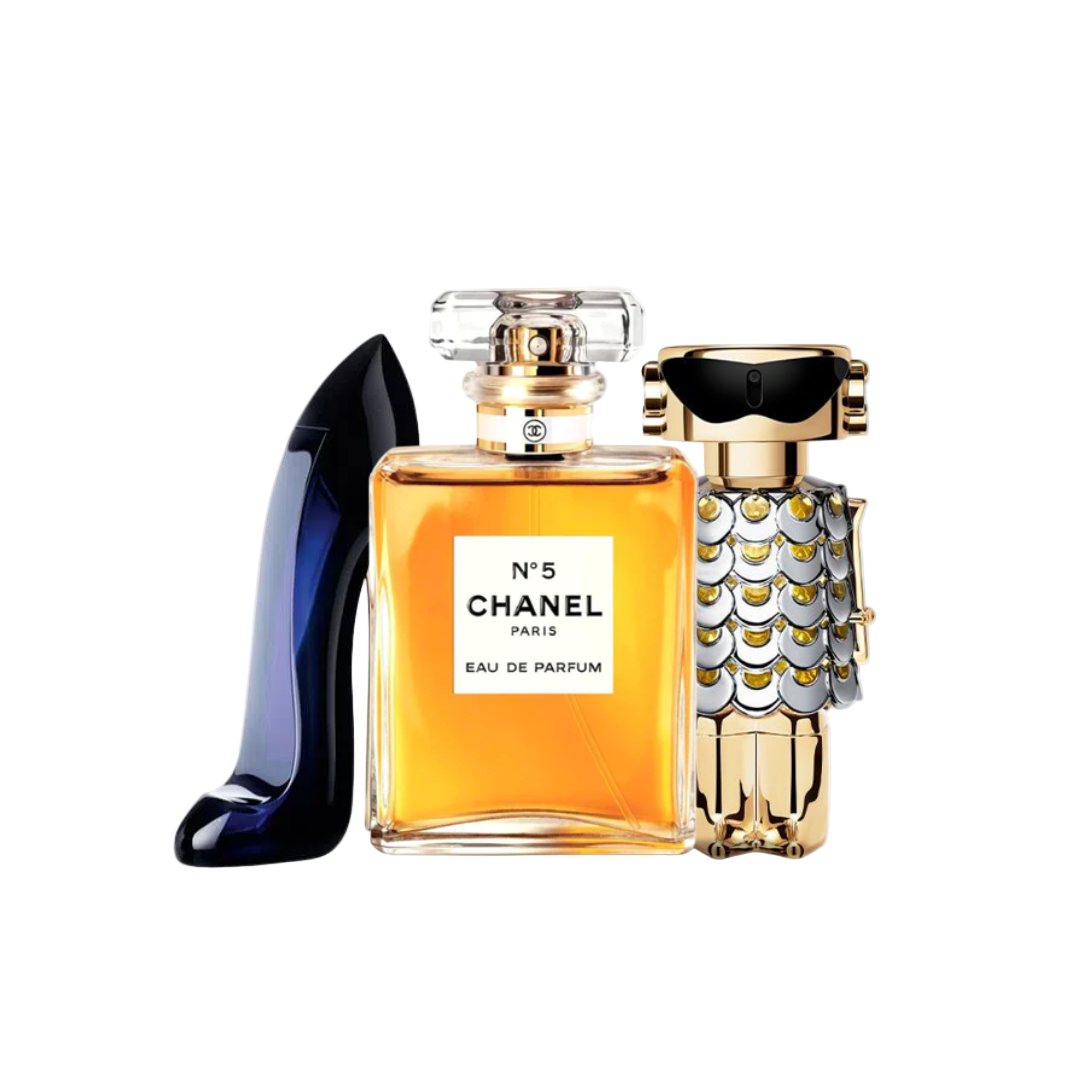 Combo de 3 Perfumes Carolina Herrera GOOD GIRL, Chanel Nº5 e Paco Rabanne FAME - Madrid Perfumes