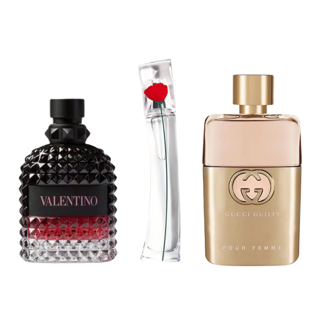 Conjunto de 3 perfumes 3 Gucci Guilt, Valentini Intense, Flower Kenzo 100ml